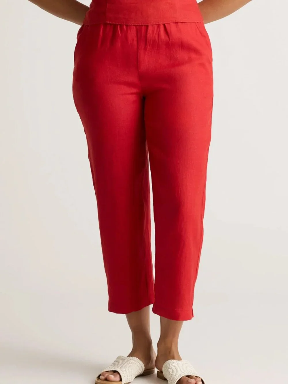 Quince 100% European Linen Ankle Pants Pull On Women Small S Chile Red NWT